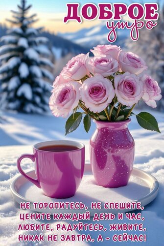 Открытка ДОБРОЕ УТРО! НЕ ТОРОПИТЕСЬ, НЕ СПЕШИТЕ, ЦЕНИТЕ КАЖДЫЙ ДЕНЬ И ЧАС, ЛЮБИТЕ, РАДУЙТЕСЬ, ЖИВИТЕ, НИКАК Н