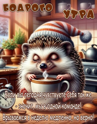 Открытка Бодрого утра. Если вы сегодня чувствуете себя так же — значит, мы в одной команде.