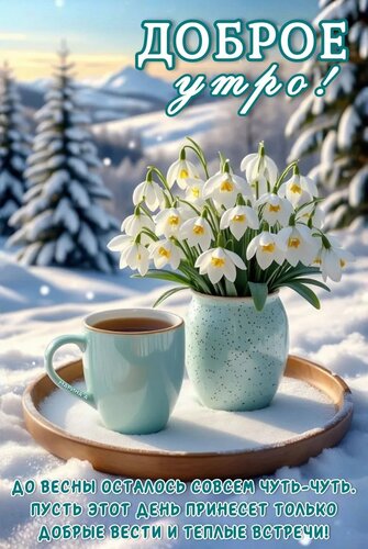 Открытка Доброе утро! До весны осталось совсем чуть-чуть. Пусть этот день принесет только добрые вести и теплые встречи!
