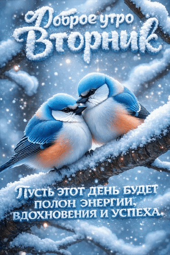 Анимированная открытка Доброе утро. Вторник. Пусть этот день будет полон энергии, вдохновения и успеха.