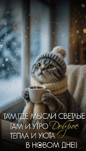 Анимированная открытка Там, где мысли светлые, там и утро Доброе. Тепла и уюта в новом дне!)