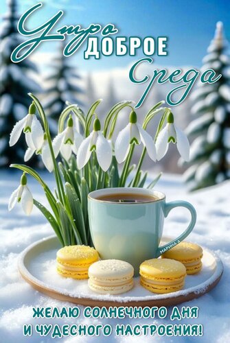 Открытка УТРО ДОБРОЕ СРЕДА. ЖЕЛАЮ СОЛНЕЧНОГО ДНЯ И ЧУДЕСНОГО НАСТРОЕНИЯ!