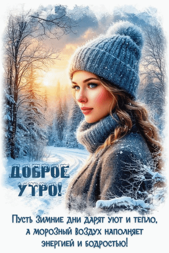 Анимированная открытка Доброе утро! Пусть зимние дни дарят уют и тепло, а морозный воздух наполняет энергией и бодростью!