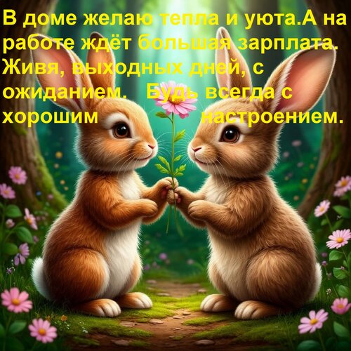 Открытка В доме желаю тепла и уюта. А на работе ждёт большая зарплата. Живя, выходных дней, с ожиданием. Будь