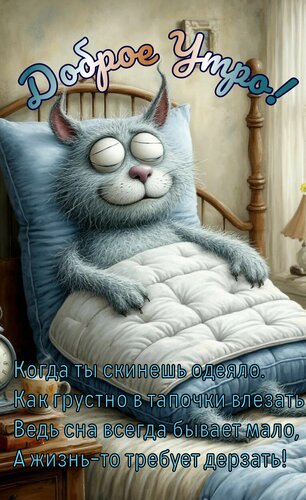 Открытка Доброе утро. Когда ты скинешь одеяло, так грустно в тапочки влезать