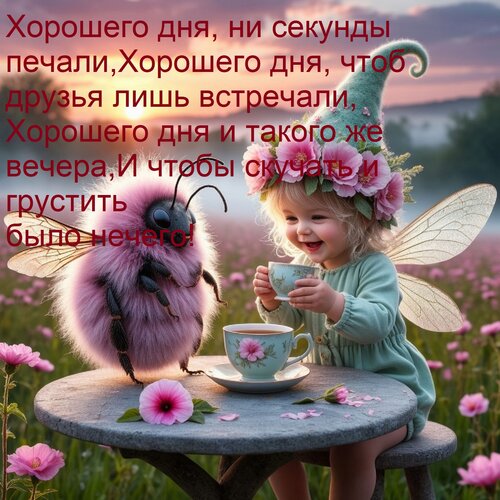 Открытка Хорошего дня, ни секунды печали, Хорошего дня, чтоб друзья лишь встречали, Хорошего дня и такого же