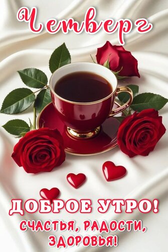 Открытка ЧЕТВЕРГ. ДОБРОЕ УТРО! СЧАСТЬЯ, РАДОСТИ, ЗДОРОВЬЯ!