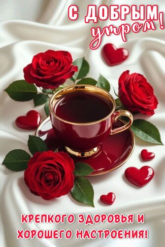 Открытка С ДОБРЫМ УТРОМ! КРЕПКОГО ЗДОРОВЬЯ И ХОРОШЕГО НАСТРОЕНИЯ!