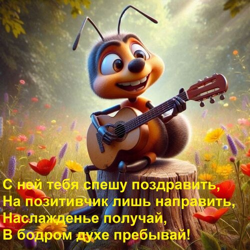 Открытка С ней тебя спешу поздравить, На позитивчик лишь направить, Наслажденье получай, В бодром духе пребыв
