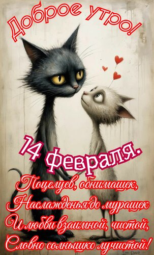 Открытка 14 февраля. Поцелуев, обнимашек