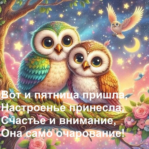 Открытка Вот и пятница пришла, Настроенье принесла, Счастье и внимание, Она само очарование!