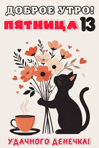 Открытка ДОБРОЕ УТРО! ПЯТНИЦА 13. УДАЧНОГО ДЕНЕЧКА!