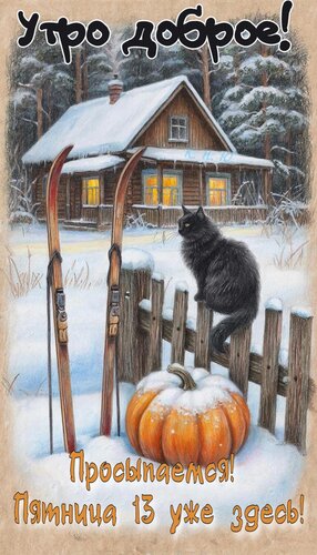 Открытка Утро доброе! Просыпаемся! Пятница 13 уже здесь!