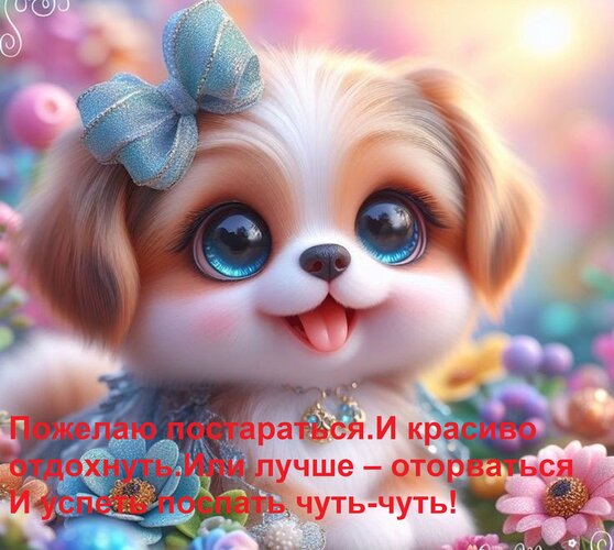 Открытка Пожелаю постараться И красиво отдохнуть. Или лучше – оторваться И успеть поспать чуть-чуть!