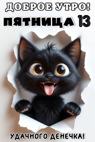 Открытка ДОБРОЕ УТРО! ПЯТНИЦА 13. УДАЧНОГО ДЕНЕЧКА!