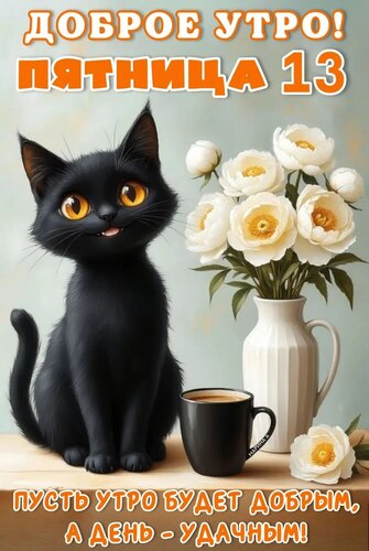 Открытка ДОБРОЕ УТРО! ПЯТНИЦА 13.ПУСТЬ УТРО БУДЕТ ДОБРЫМ, А ДЕНЬ - УДАЧНЫМ!