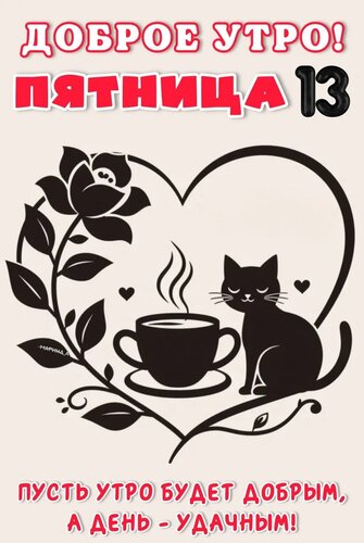 Открытка ДОБРОЕ УТРО! ПЯТНИЦА 13. ПУСТЬ УТРО БУДЕТ ДОБРЫМ, А ДЕНЬ - УДАЧНЫМ!