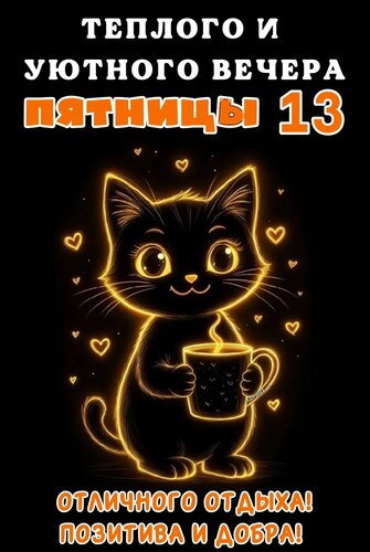 Открытка ТЕПЛОГО И УЮТНОГО ВЕЧЕРА ПЯТНИЦЫ 13. ОТЛИЧНОГО ОТДЫХА! ПОЗИТИВА И ДОБРА!