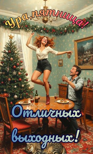 Открытка Ура пятница, отличных выходных