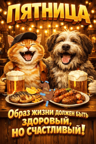 Анимированная открытка Пятница. Образ жизни должен быть здоровый, но счастливый!