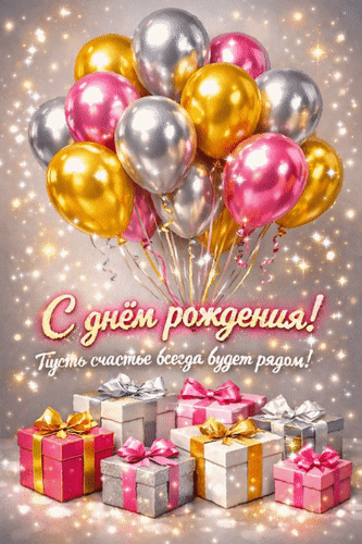 Анимированная открытка С Днём Рождения! Пусть счастье всегда будет рядом!