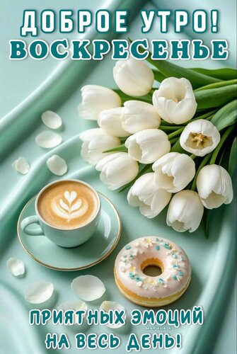 Открытка ДОБРОЕ УТРО! ВОСКРЕСЕНЬЕ. ПРИЯТНЫХ ЭМОЦИЙ НА ВЕСЬ ДЕНЬ!