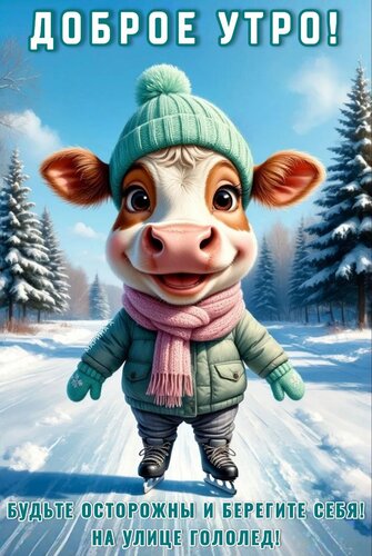 Открытка ДОБРОЕ УТРО! БУДЬТЕ ОСТОРОЖНЫ И БЕРЕГИТЕ СЕБЯ! НА УЛИЦЕ ГОЛОЛЕД!