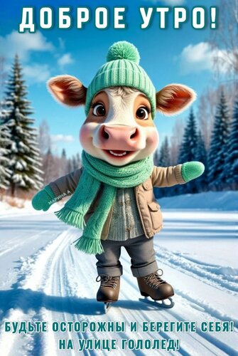Открытка Доброе утро! Будьте осторожны и берегите себя! На улице гололед!