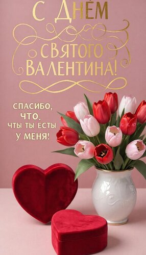 Открытка С днём святого Валентина. Спасибо, что ты есть у меня.
