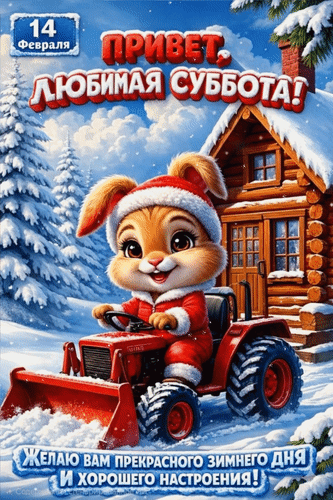 Анимированная открытка 14 февраля. Привет, любимая суббота! Желаю вам прекрасного зимнего дня и хорошего настроения!