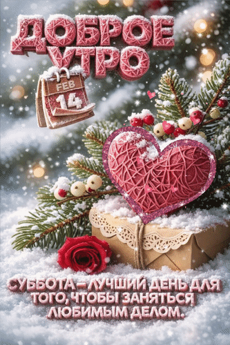 Анимированная открытка 14 февраля Доброе утро. Суббота - лучший день для того, чтобы заняться любимым делом.