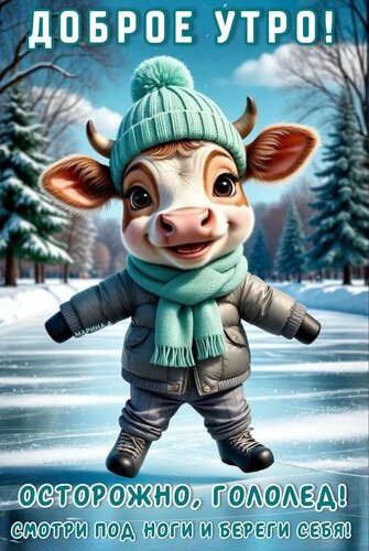 Открытка ДОБРОЕ УТРО! ОСТОРОЖНО, ГОЛОЛЕД! СМОТРИ ПОД НОГИ И БЕРЕГИ СЕБЯ!