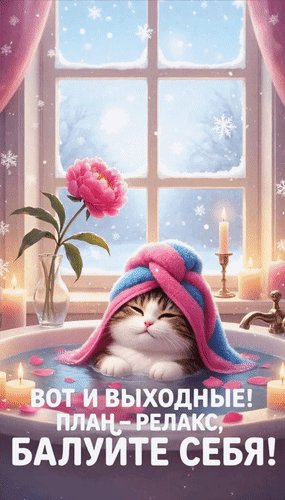 Анимированная открытка Вот и выходные! План - релакс, балуйте себя!