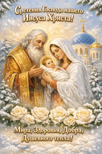 Анимированная открытка Сретение Господа Нашего Иисуса Христа! Мира, здоровья, добра, душевного тепла!
