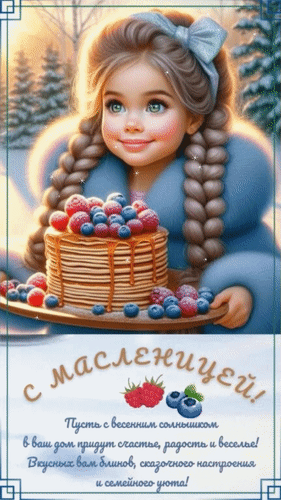 Анимированная открытка С Масленицей! Пусть с весенним солнышком в ваш дом придут счастье, радость и веселье! 
