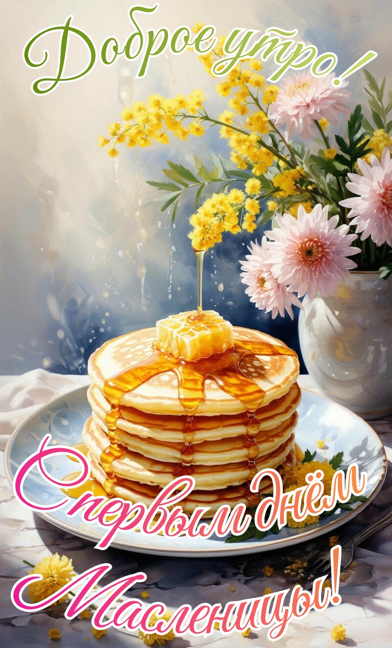 Открытка Доброе утро с первым днём Масленицы