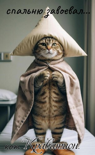 Открытка Спальню завоевал. Кот Краватион