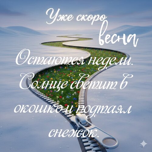 Открытка Уже скоро весна, остаются недели. Солнце светит в окно и подтаял снежок