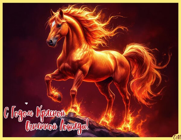 Открытка Год красной огненной лошади!