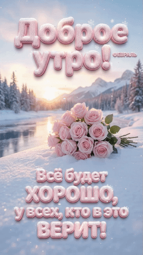 Анимированная открытка Февраль. Доброе утро! Всё будет хорошо, у всех, кто в это верит!