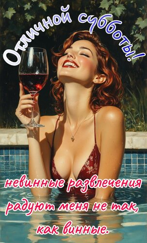 Открытка Отличной субботы. Невинные развлечения радуют меня не так, как винные