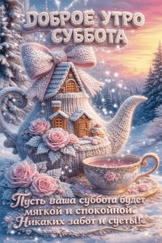 Анимированная открытка Доброе утро, суббота. Пусть ваша суббота будет мягкой и спокойной. Никаких забот и суеты!