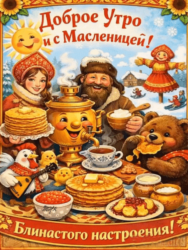 Открытка Доброе утро и с масленицей!