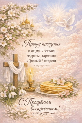 Анимированная открытка С Прощёным воскресеньем! Прошу прощения и от души желаю здоровья, гармонии и Божьей благодати
