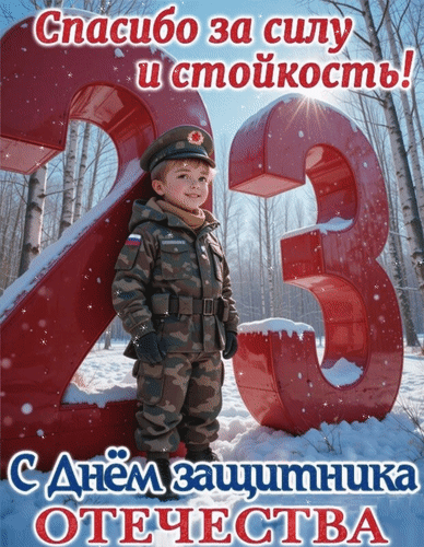 Анимированная открытка С днём защитника Отечества. Спасибо за силу и стойкость.
