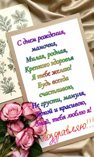 Открытка С днём рождения, мамочка, милая, родная. Крепкого здоровья я тебе желаю