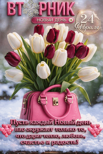 Анимированная открытка 24 февраля Вторник. Новый день. Пусть каждый новый день вас окружает только то, что дарит тепло, любовь...