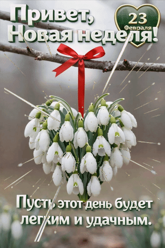 Анимированная открытка 23 февраля Привет, новая неделя! Пусть этот день будет легким и удачным.