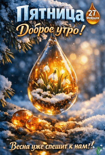 Анимированная открытка 27 февраля. Пятница. Доброе утро! Весна уже спешит к нам!
