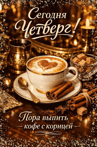 Анимированная открытка Сегодня Четверг! Пора выпить - кофе с корицей